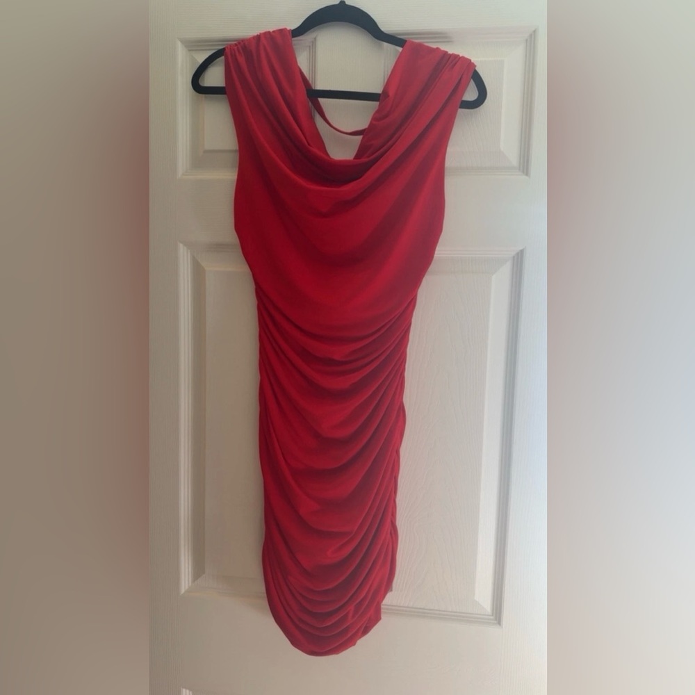 Express Cocktail Mini Dress Ruched Size Medium Red